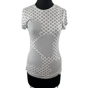 TED BAKER London White Black Heart Polka Dot Printed Fitted Tee Shirt Crewneck 2